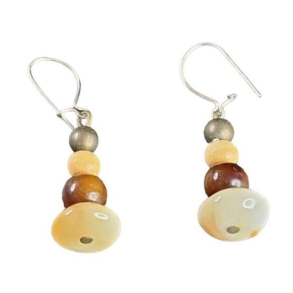 VINTAGE Costume Jewelry- Gold Silver Tone Beaded Gem Stone Pierced Earrings Lot - Picture 5 of 13